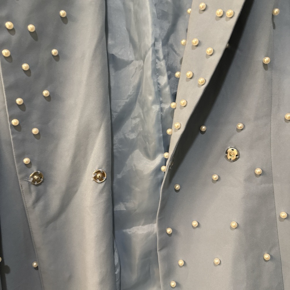Boohoo Light Blue Pearl-Studded Blazer Jacket - Picture 3 of 4